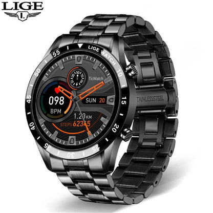LIGE 2020 Men's Bw0189 Full Touch Screen Smartwatch IP67 Waterproof Sports Fitness Watch Stainless Steel Compatible Android iOS