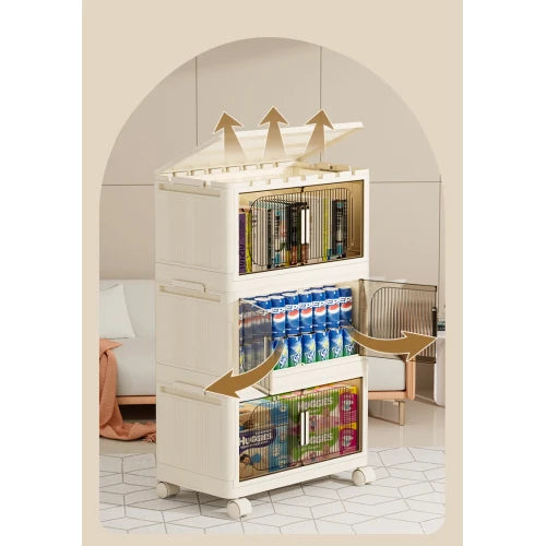 Wide-Side Foldable Storage Cabinet for Bedroom Kitchen Bathroom for Clothing Food Spices Bags Jewelry Cleaning Supplies Cloth