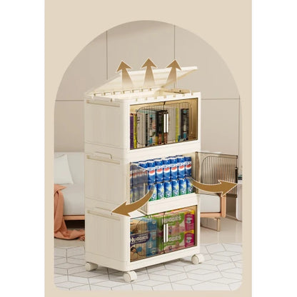 Wide-Side Foldable Storage Cabinet for Bedroom Kitchen Bathroom for Clothing Food Spices Bags Jewelry Cleaning Supplies Cloth