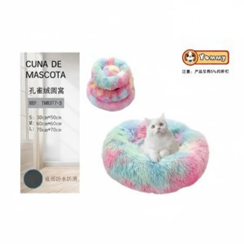 Round velvet dog bed in a multi-colored 3-piece set - Luxury dog beds