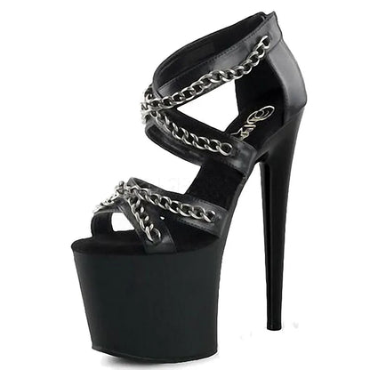 Black Punk Platform High Heels 20 cm Club Fashion Leaky Toe Large Women's Sandals Thick Soled High Heels