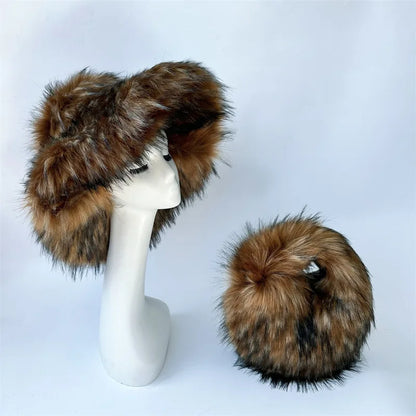 Y2k Hot Girls Small Half Moon Bag Set Women Luxury Furry Wrist Handbag Gothic Punk Faux Raccoon Fur Clutch Purses Bags With Hat