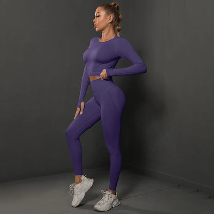 High Quality Women's Good Elasticity Two Piece Sports Suit Ladies Fitness Gym Wear Fashion Yoga Suit