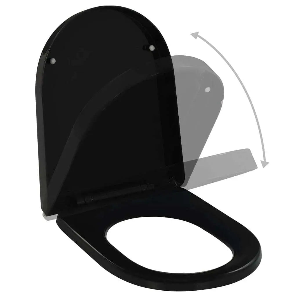 W2B VidaXL Quick-Release Elongated Toilet Seat Cover Soft-Close Design with UF Plastic Black for Bathroom