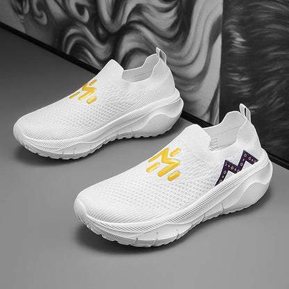 Men's Fashion Sneakers with Knit Upper Color Block Design-Lightweight Anti-Slippery Cushioning Comfort for Casual Athletic Use