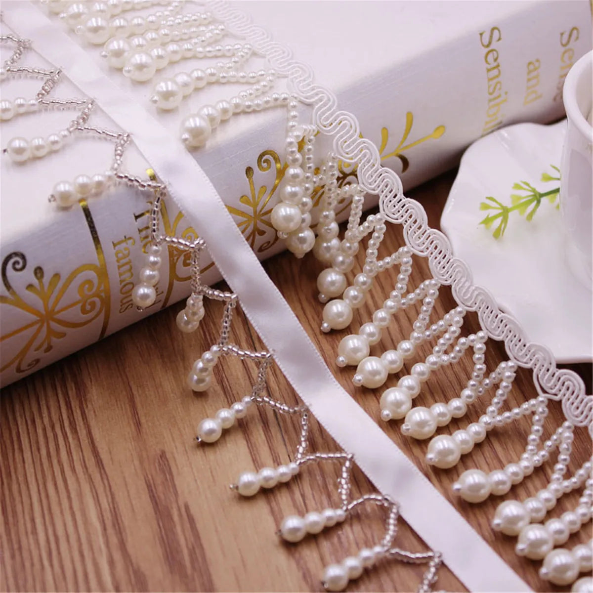 1 Yard Tassel Fringe Lace Pearl Beaded Edge Trim Ribbon Handmade Sewing DIY Craft Accessories