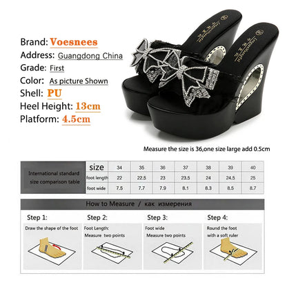 Voesnees Ladies Slippers Sexy Comfortable Wild Wedge Outdoor Sandals Summer Women's Shoes Thick Bottom Rhinestone Bow Slide