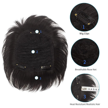 Toupee for Men, Human Hair Wigs Invisible Male Bald Patch Seamless Replacement Toupee Clip Hairpiece Wig for Daily Wear