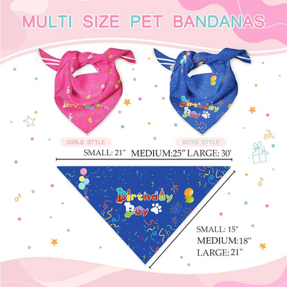 Blue Reflective Birthday Dog Bandanas for Boys Pet Party Decorations Large Dogs