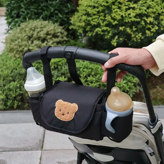 Universal Cotton Nursery Diaper Organizer Bag with Insulated Cup Holder Hanging Baby Stroller Bag for Mommy and Infant