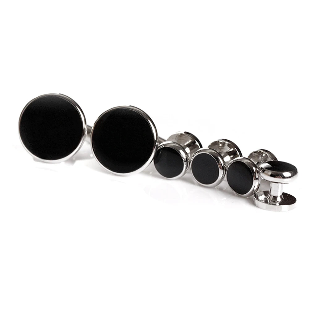 Gold Plated Metal Buttons Cufflinks Enamel Studs Set for Men's Tuxedo Shirt