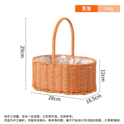 Portable Outdoor Picnic Basket Home Decorative Storage Woven Flower Pot Hand-held Rattan Wicker Accompanying Gift Floral Basket