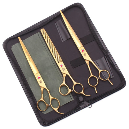 Purple Dragon Pet Grooming Scissors Kit 7.5" 8" Stainless Rainbow Straight Shears for Dogs Thinning Shears Curved Shears Z3005