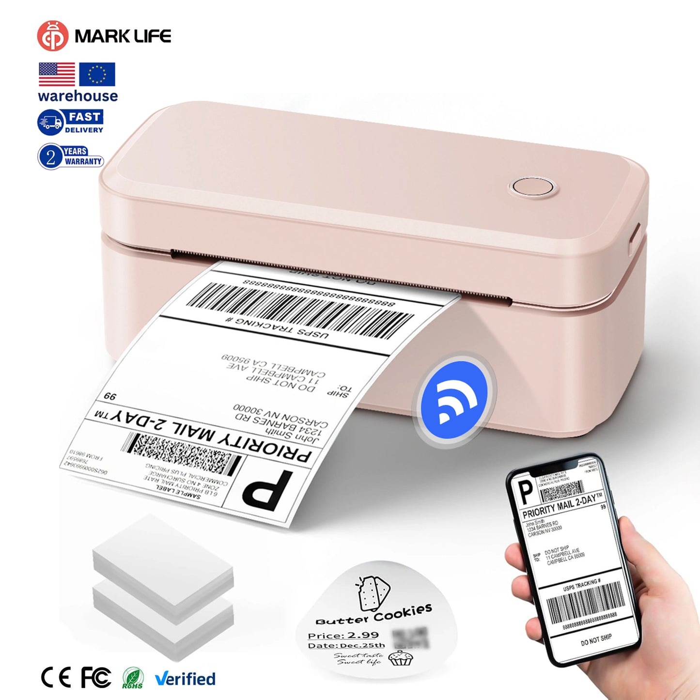 W-Marklife X4 Imprimante Shipping Portable Thermal Label Printer Business 4x6 Inch ROHS Certified USB/Wireless Warehouse Use