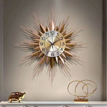 55cm Golden Sun Clock Living Room Household Decor Iron Art Modern Nordic Luxury High-end Creative Hanging Watch Dropshipping DDP