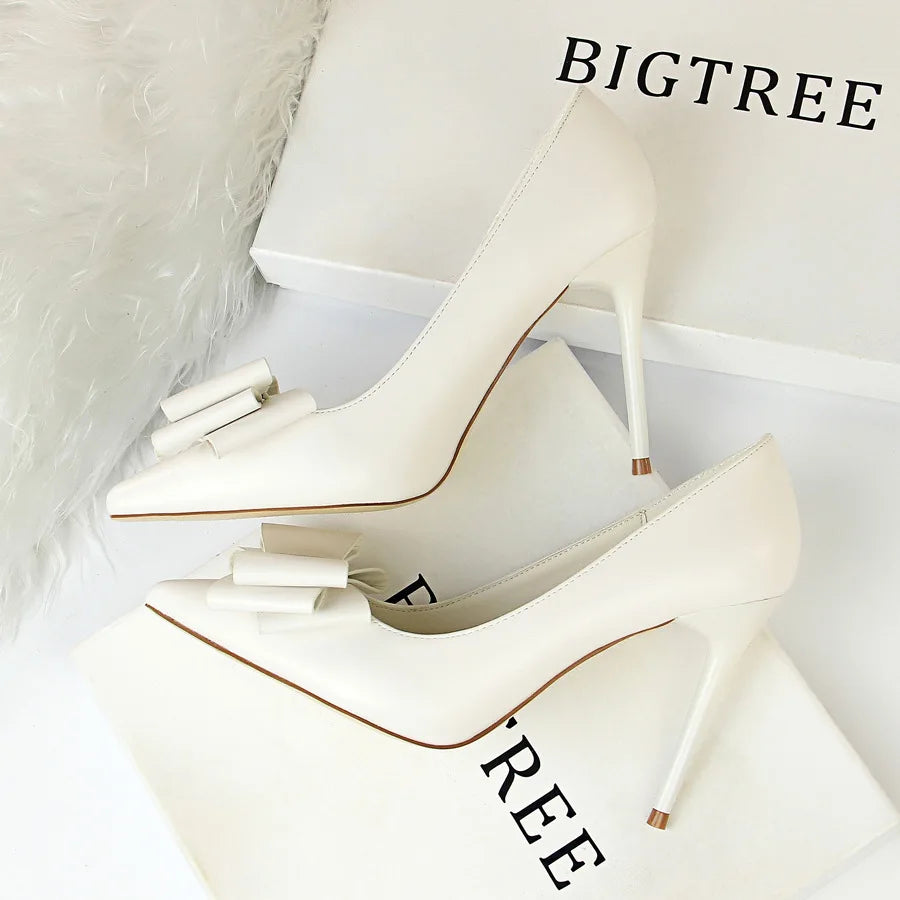 Bigtree Talon Custom New Fashion Candy Color Bow Design Trendy Shoes Sexy Pump Stiletto Heels for Ladies and Women
