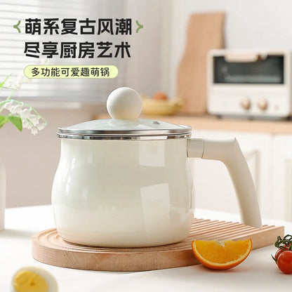 Enamel Cast Iron Saucepan with Handle and Lid Non-Stick 2L Baby Food Cooking Pot Kitchen Cookware