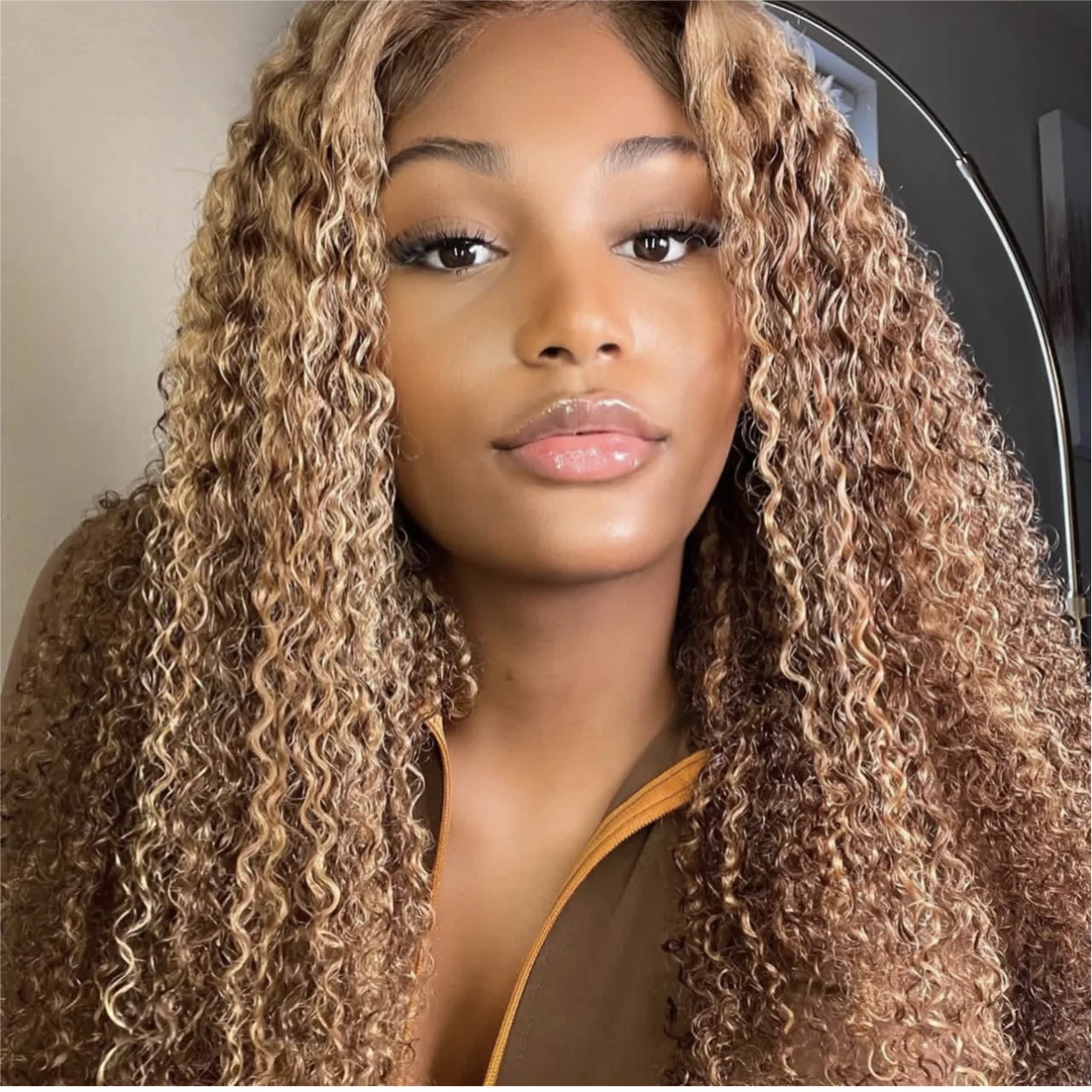 4/27 Highlight Ombre Honey Blonde Kinky Curly 13x4 HD Transparent Lace Front Wigs for Black Women Brazilian Human Hair Wig