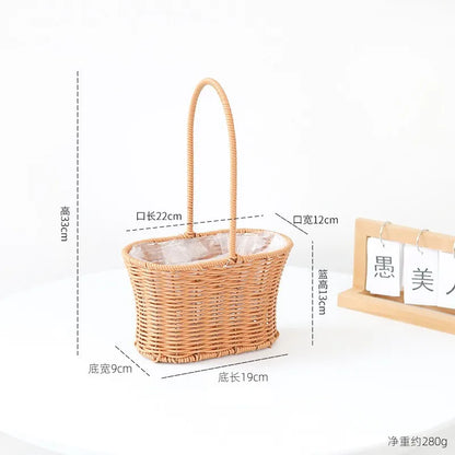 Portable Outdoor Picnic Basket Home Decorative Storage Woven Flower Pot Hand-held Rattan Wicker Accompanying Gift Floral Basket
