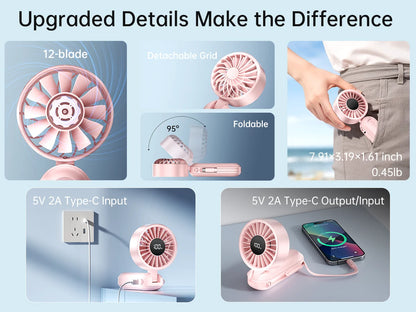 Multifunction Handheld Fan 4500mAh Power Bank Function Foldable Design 5 Speed Wind for Travel Camping and Daily Use