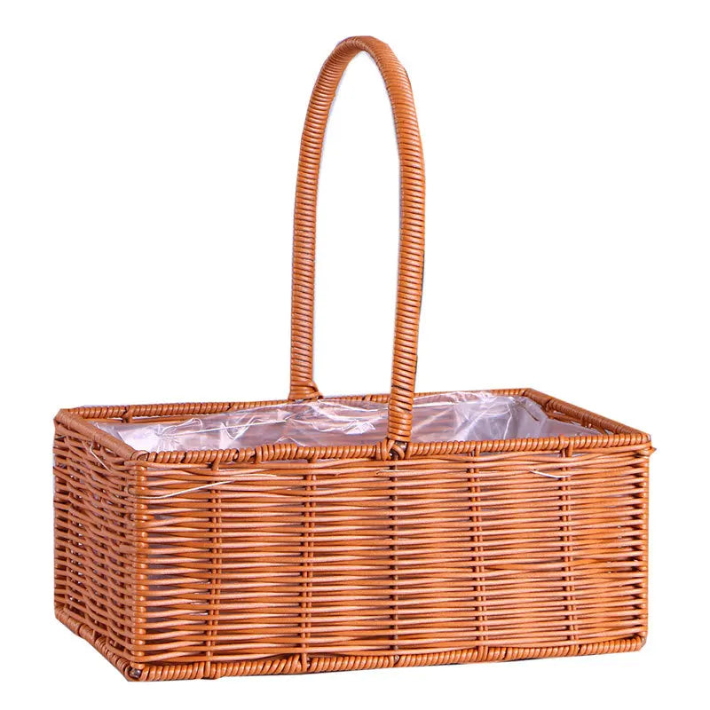 Portable Outdoor Picnic Basket Home Decorative Storage Woven Flower Pot Hand-held Rattan Wicker Accompanying Gift Floral Basket