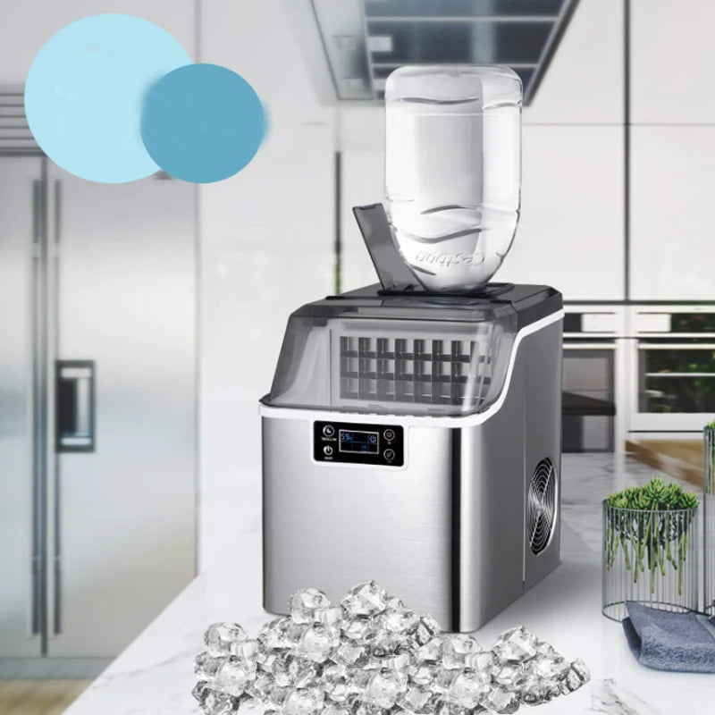 Hicon Tisch-Eiswürfelmaschine, 1 Gallone (3,8 Liter), automatische Selbstreinigung, quadratische Eiswürfel, 44 Pfund (20 kg)/24 Stunden, 24 Eiswürfel in 15 Minuten, inklusive Eisschaufel