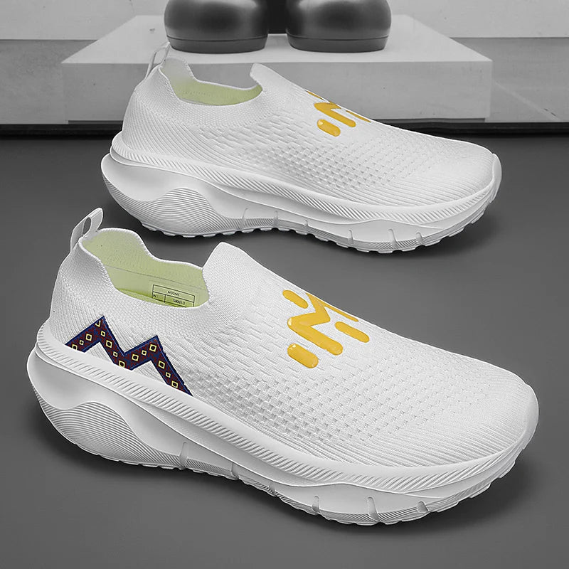 Men's Fashion Sneakers with Knit Upper Color Block Design-Lightweight Anti-Slippery Cushioning Comfort for Casual Athletic Use