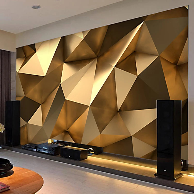 Photo Wallpaper Modern 3D Stereo Golden Geometric Murals Living Room TV Background Wall Decor Self-Adhesive Waterproof Stickers