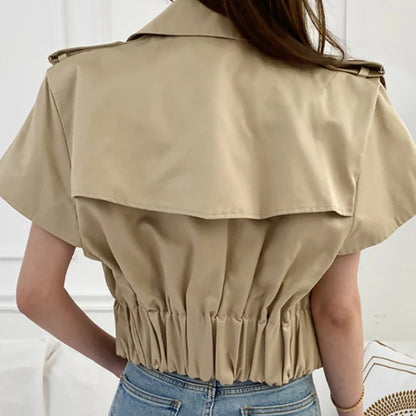 High Quality Patchwork Double Breasted Gathered Waist Short Jackets for Women 2023