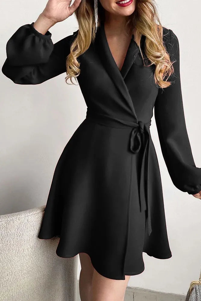 Spring Autumn Occident Design Women's Cross V-neck Causal Long Sleeve Dresses With Belt Floral Printing Elegant Dress