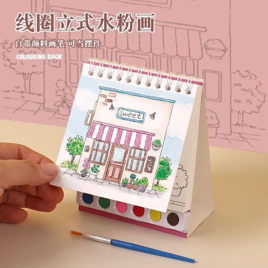 YUELU Children Mini Watercolor Painting 6-Color Paint Portable Vertical Watercolor Graffiti Notebook for Kids