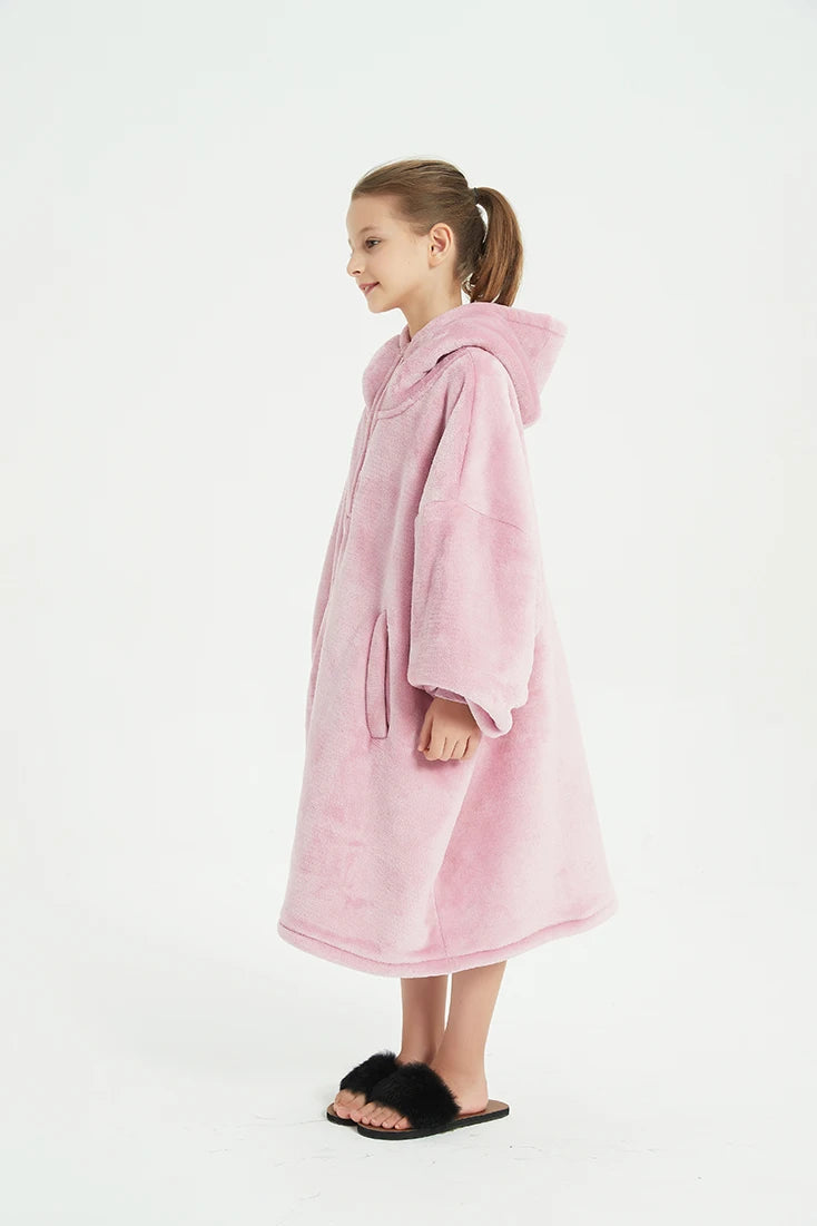 China Factory Oversized Winter Kids Wearable Hoodie Blanket Winter Custom Sherpa Hooded Blanket Kids Wearable Christmas Blanket