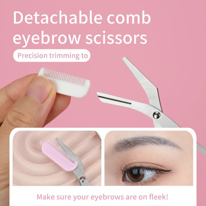 3pcs Eyebrow Trimmer Set Stainless Steel Curved Eyebrow Razor Eyebrow Scissors With Comb Beauty Tool for Beginners