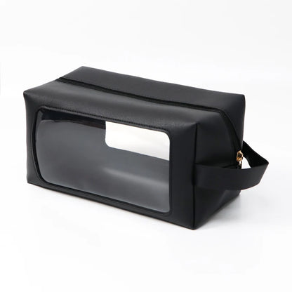 Portable Transparent PVC Toiletry Bags PU Leather Waterproof Zipper Wash Bag Women Makeup Cosmetic Bag for Traveling