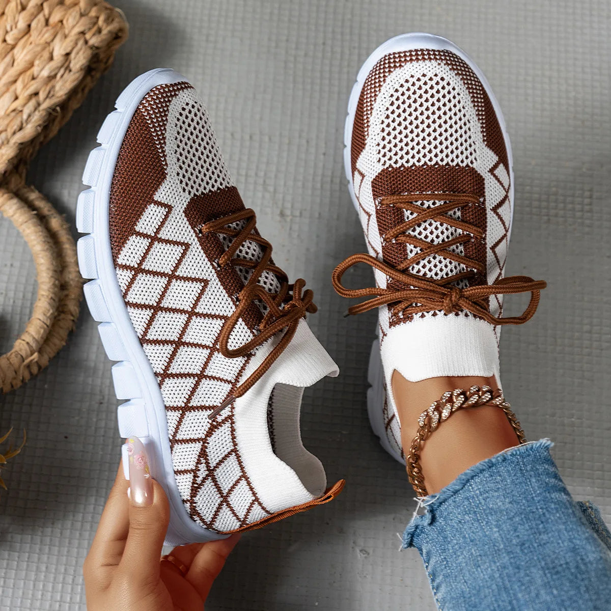 2026 NEW KJ Women's Sneakers Breathable Mesh Casual Sports Shoes New Thick Sole Travel Shoes with Cushioning Lightweight