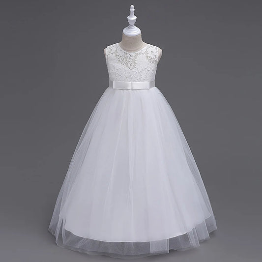 Morili  Good Quality Puffy Ball Gown Little Girl Dress Floor Length Appliqued Lace Tulle  Flower Girl Dresses  Bowtie MFA9999