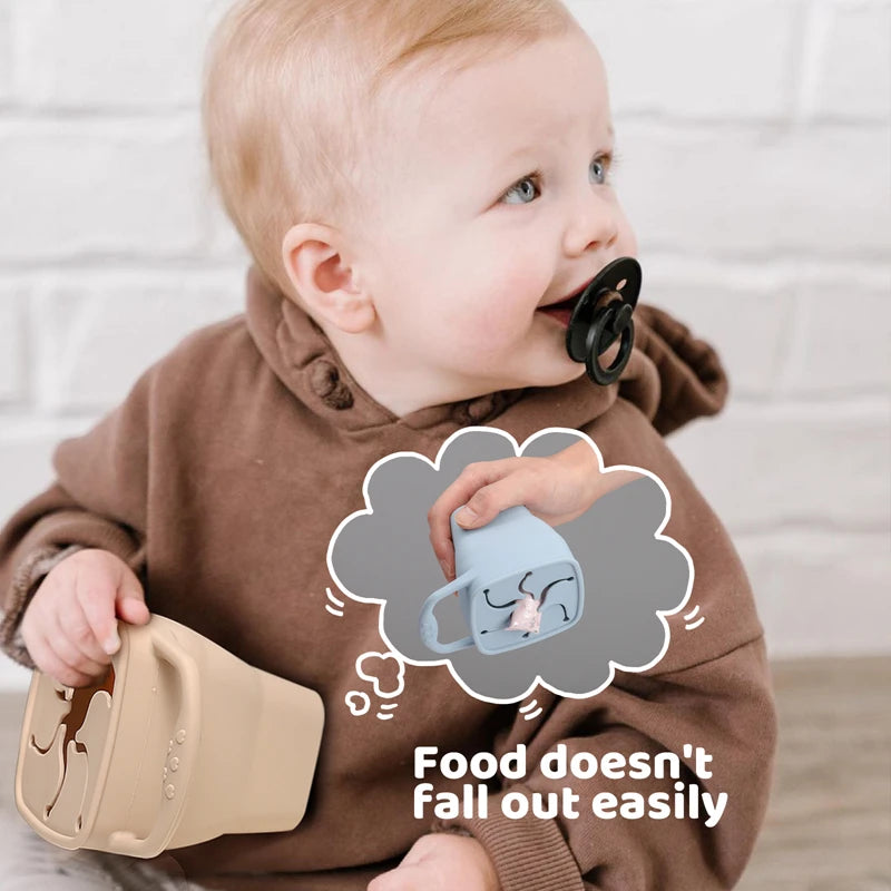 Baby Silicone Snack Cups for Toddlers Spill Proof Collapsible Toddle Portable Silicone Snack with Lids Baby food Storage Tank