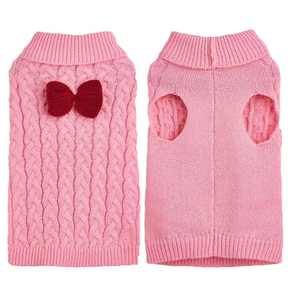 Classic Luxury Knitted Pet Dog Sweater Plain Pure Color with Cute Bow Knot 8 Animal Pattern Colors for Winter Season