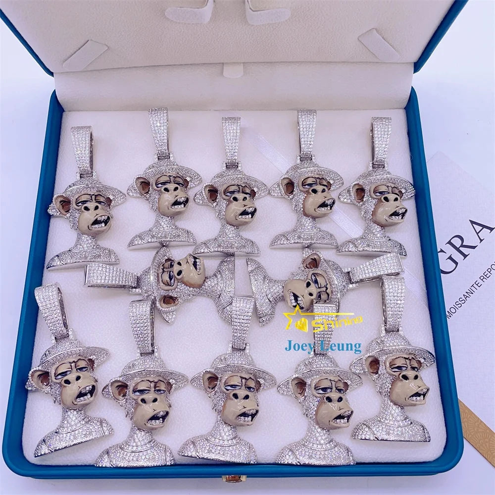 Luxury Hip Hop Jewelry 925 Sterling Silver VVS Mossinate Diamond 3D Design Enamel Iced Out Pendant Moissanite Custom Pendant