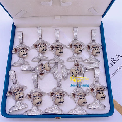 Luxury Hip Hop Jewelry 925 Sterling Silver VVS Mossinate Diamond 3D Design Enamel Iced Out Pendant Moissanite Custom Pendant