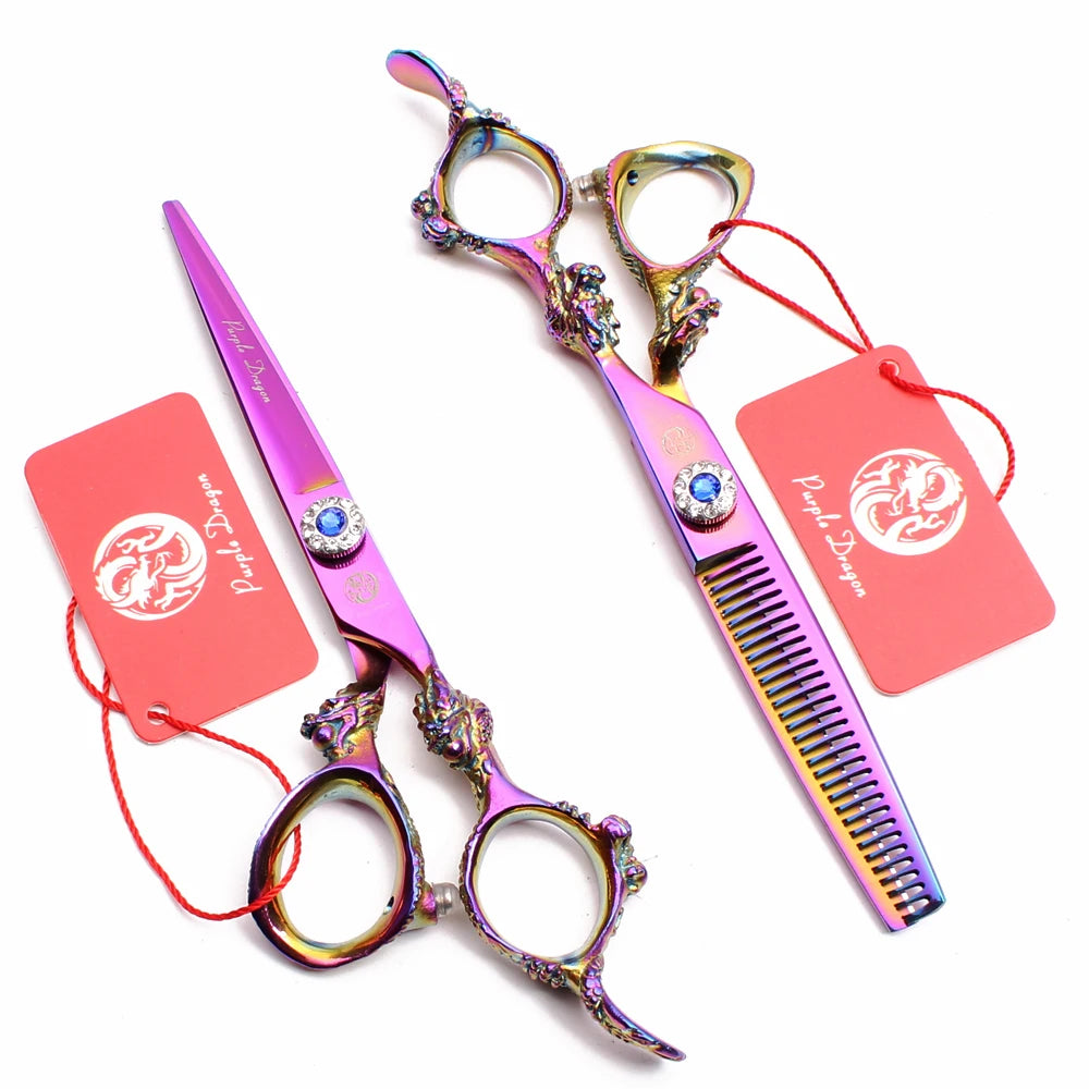 Hair Scissors 5.5" 6.0" 440C Purple Dragon Hairdressing Scissors Cutting Shears Hair Thinning Shears Professional Scissors Z9004