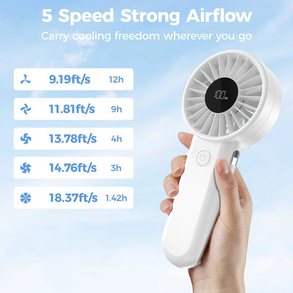 2 in 1 Rechargeable Handheld Fan and 3000mAh Power Bank, 5 Speed Strong Airflow for Outdoor Use