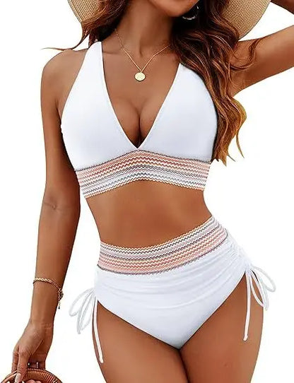 Triangle Bikini Set for Women 2025 V Neck Halter Tie Back Summer Bathing Suit High Waisted Summer Two Piece Swimsuit