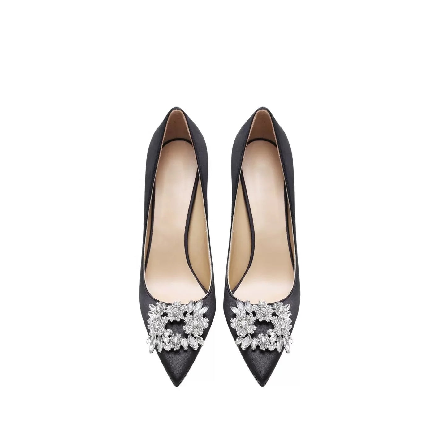 Zapatos De Mujer  Elegant White Heels Sandals Pumps Shoes Thin Heel Bridal Wedding Heeled Shoes Flat Feature Bling Rhinestone