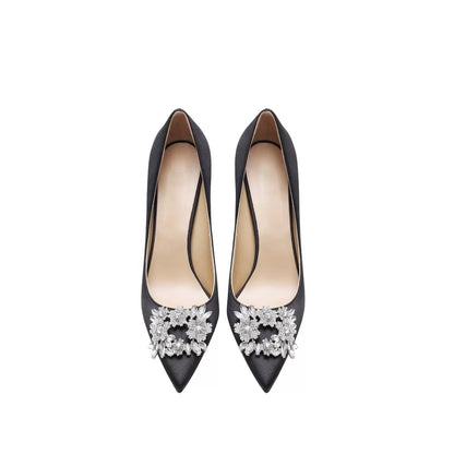 Zapatos De Mujer  Elegant White Heels Sandals Pumps Shoes Thin Heel Bridal Wedding Heeled Shoes Flat Feature Bling Rhinestone