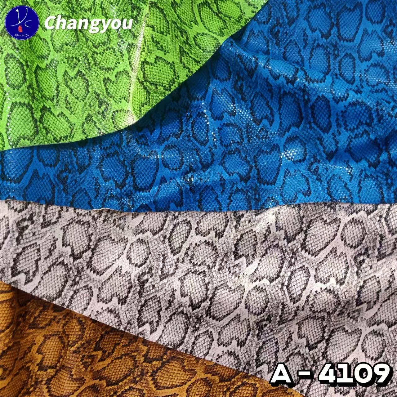 A-4109 PU Artificial Snake Skin Print Glossy Fabric Eco-Friendly Synthetic Leather for Bags Sofa Customization for Furniture