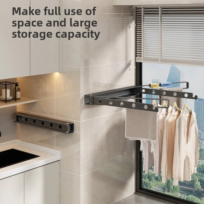 Wall Mounted Collapsible Folding Towel Drying Rack Retractable Clothes Hangers Balcony Laundry Airer Foldable Clothes Dryer