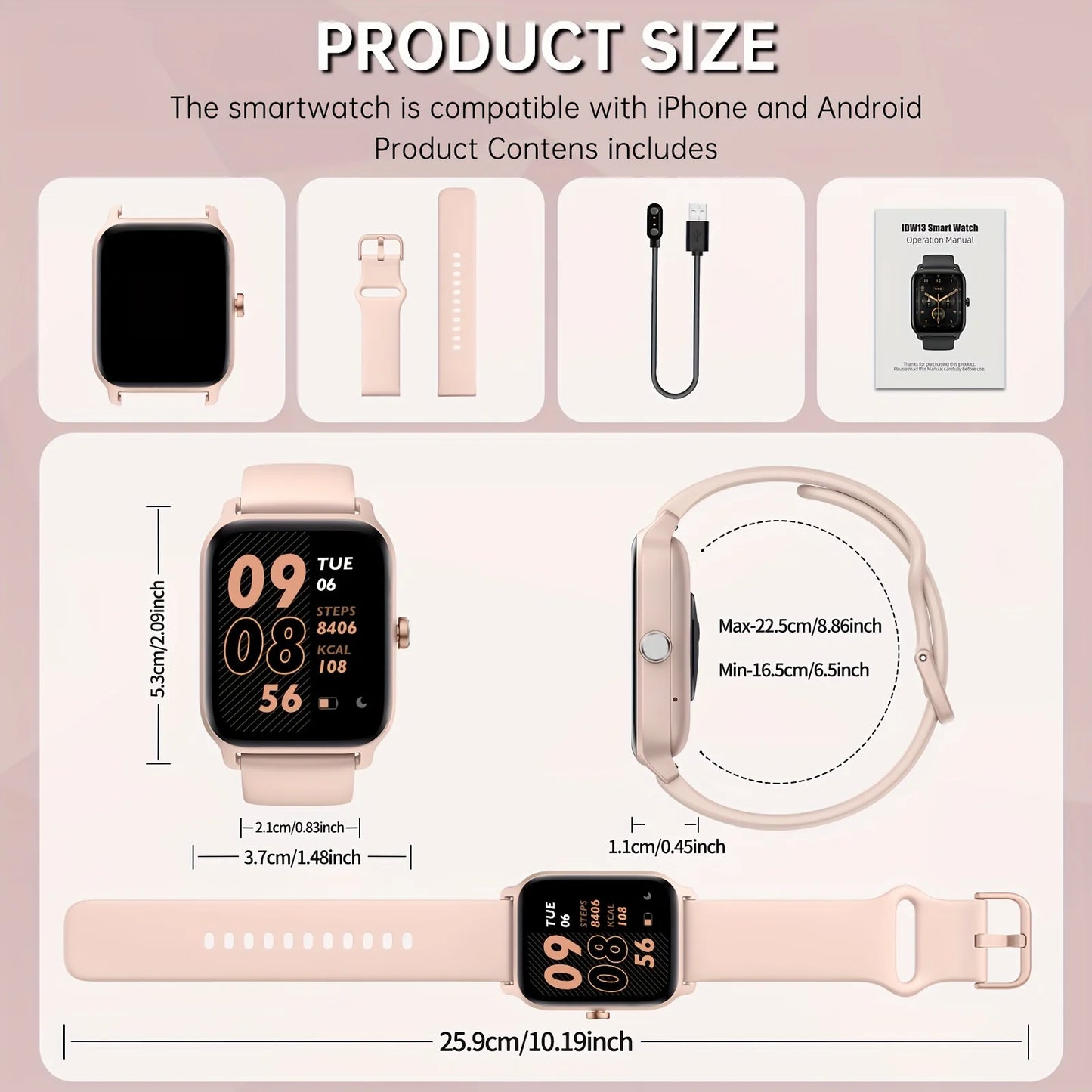 Smartwatch Gift for Men and Women, 1.8" HD Full Touch Screen, Make & Receive Calls, Message Notifications, 100+ Sports Modes