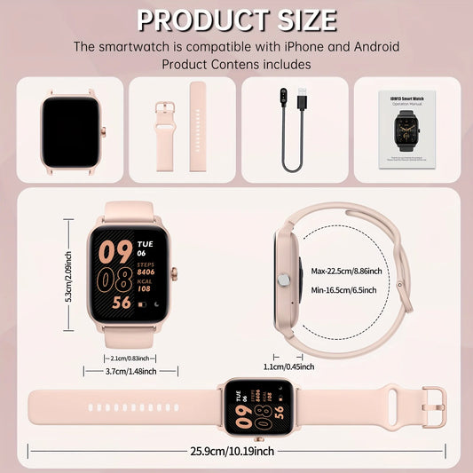 Smartwatch Gift for Men and Women, 1.8" HD Full Touch Screen, Make & Receive Calls, Message Notifications, 100+ Sports Modes
