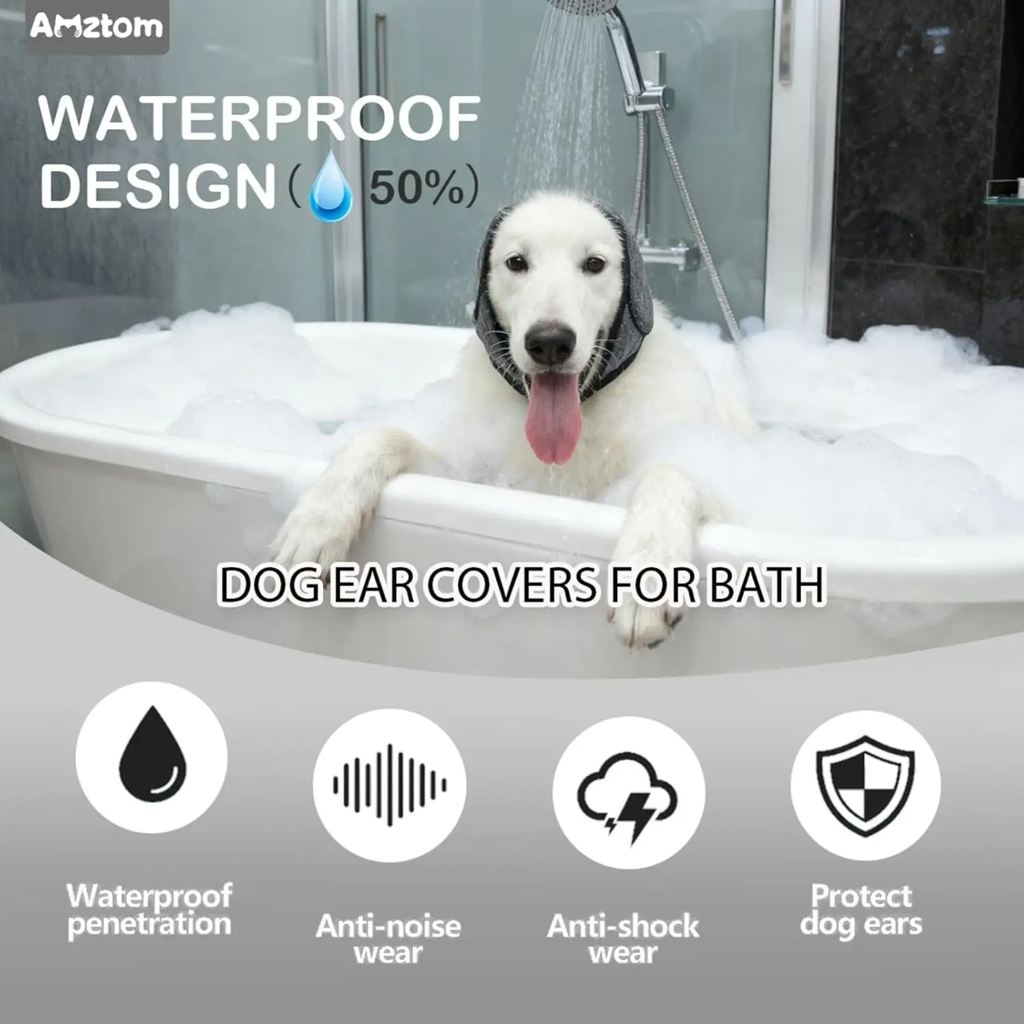 Dog Ear Muffs Noise Protection Water Resistant Ear Covers for Bath Grooming Anxiety Relief Grey S